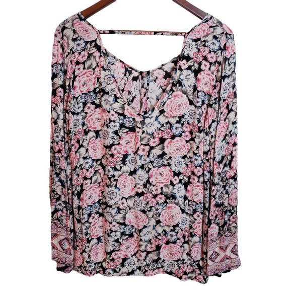 Billabong Women's Get Together V Neck Front Floral Shirt Tie Front Top Small - Picture 2 of 12